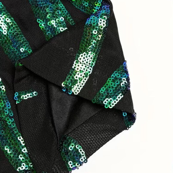 Green Contrast Sequin One Shoulder Maxi Prom Dress - Picture 5 of 5